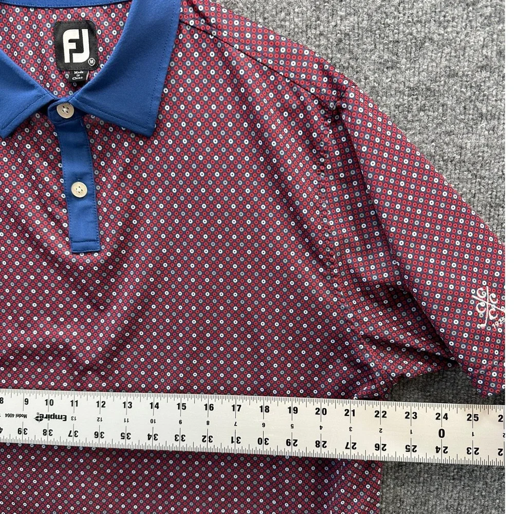 FootJoy Mens Golf Polo Shirt Medium Maroon Blue Geometric Print Short Sleeve FJ